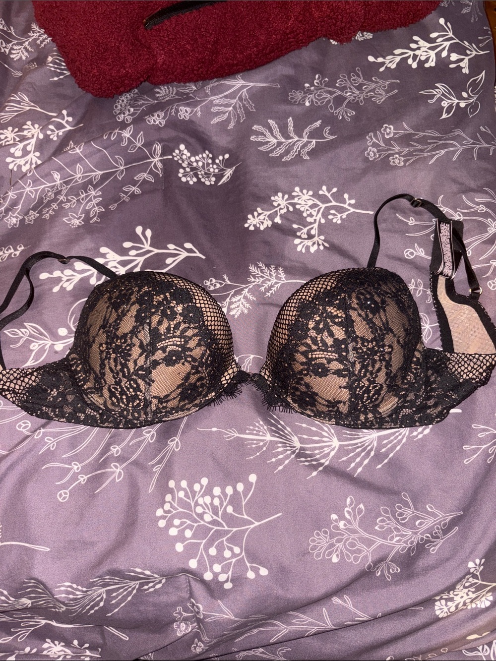 Victoria's Secret Black Lace Push-Up Bra with Nude Lining